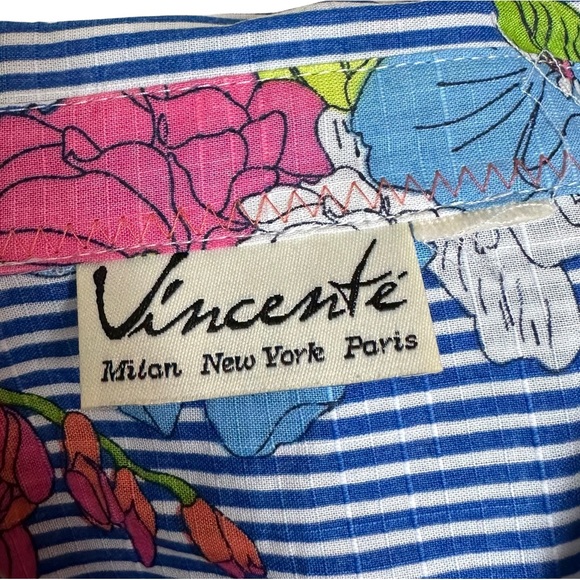Vincente Striped Floral Career Professional Blue White Lightweight Blouse Top - Picture 4 of 5